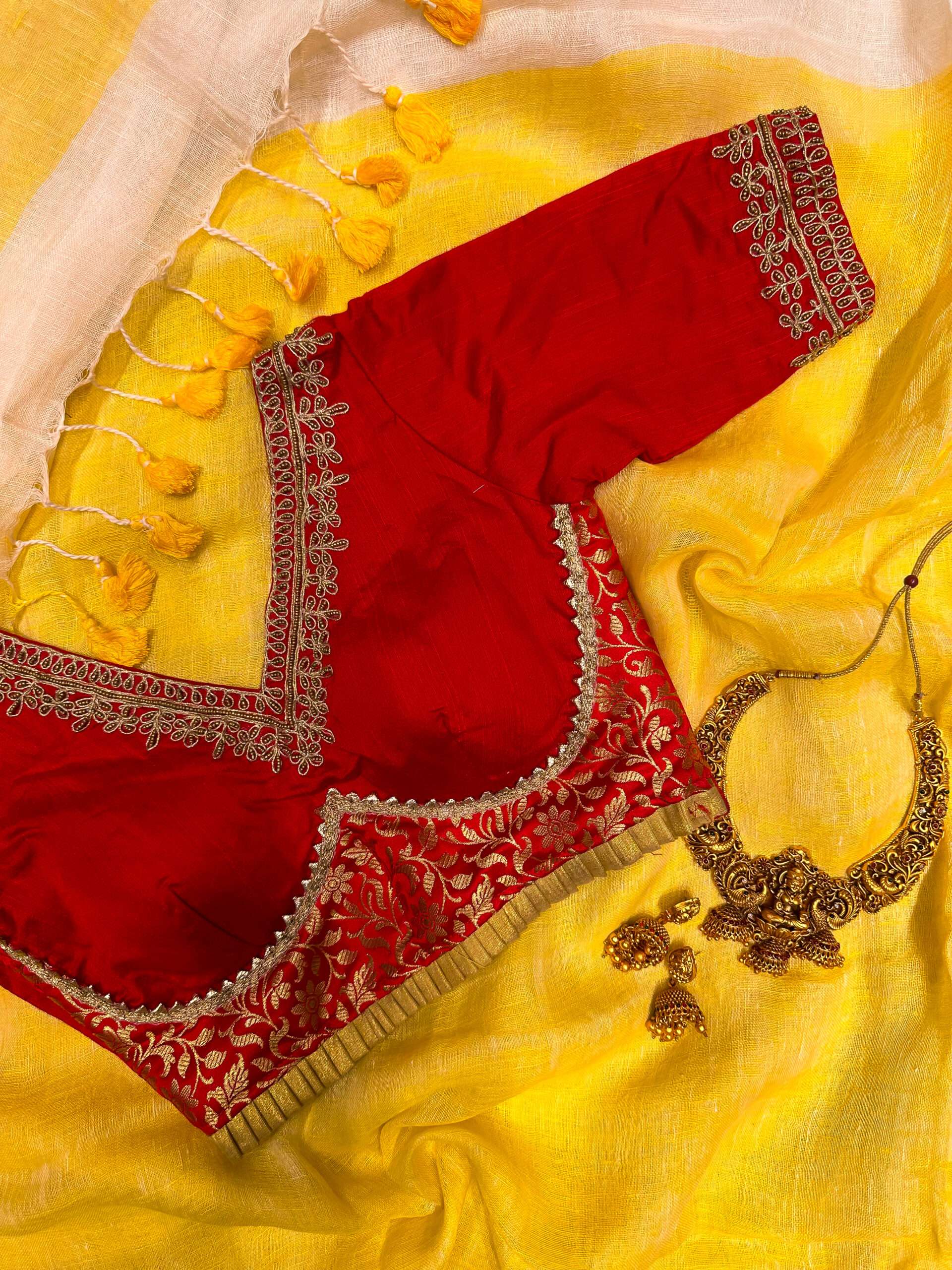 Red Bridal Blouse with Embroidery Work