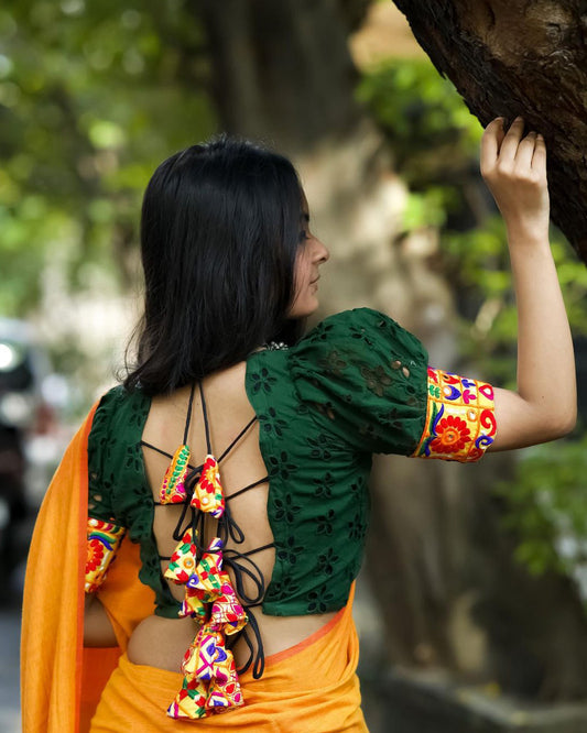 green backless blouse image