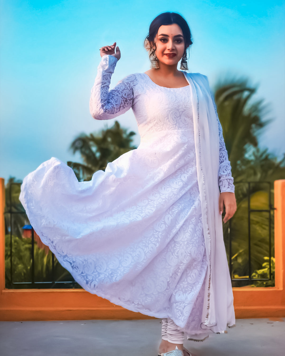 white anarkali kurti