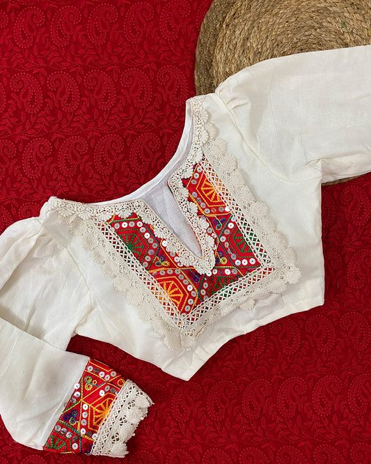 white Rajasthani work blouse image