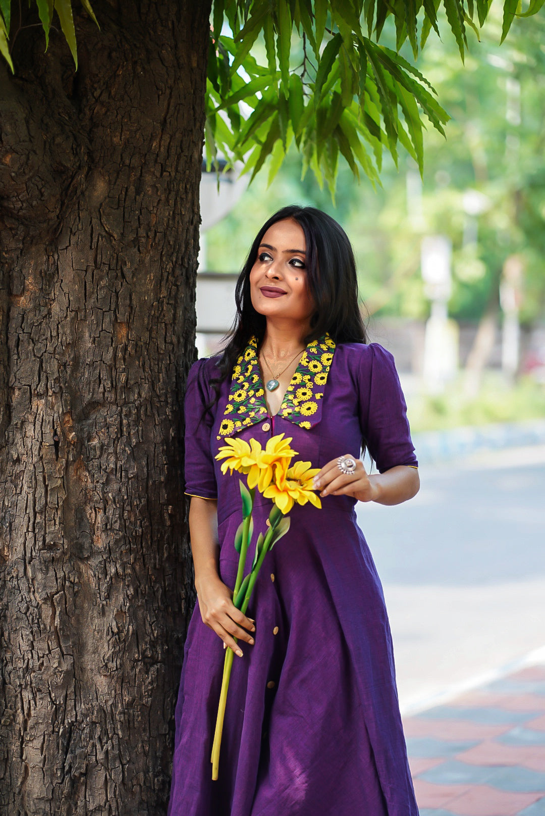 purple sunflower dress Sunflower Soire Satin Maxi Dress Purple Size XS from Hello Molly