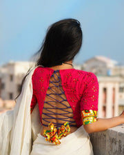 red backless blouse image
