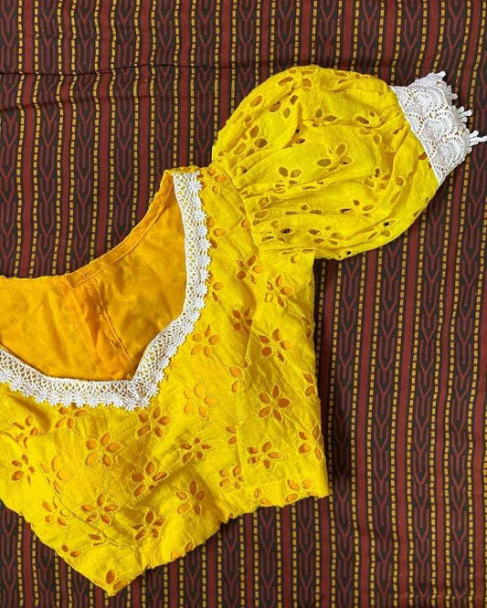 yellow puff sleeves blouse image